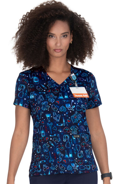 Women's Leslie Fully Equipped Print Scrub Top, , large