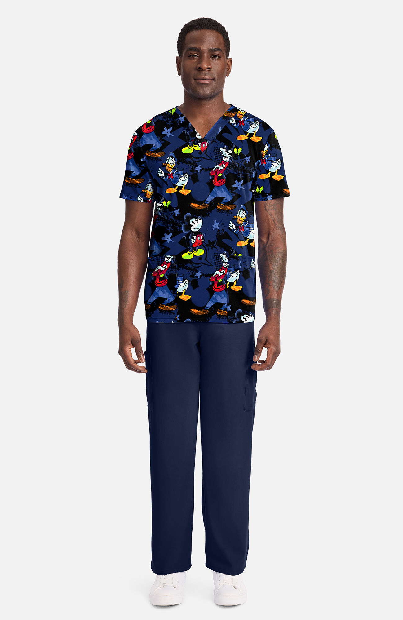 Men's Mickey Bro Time Print Scrub Top, , large