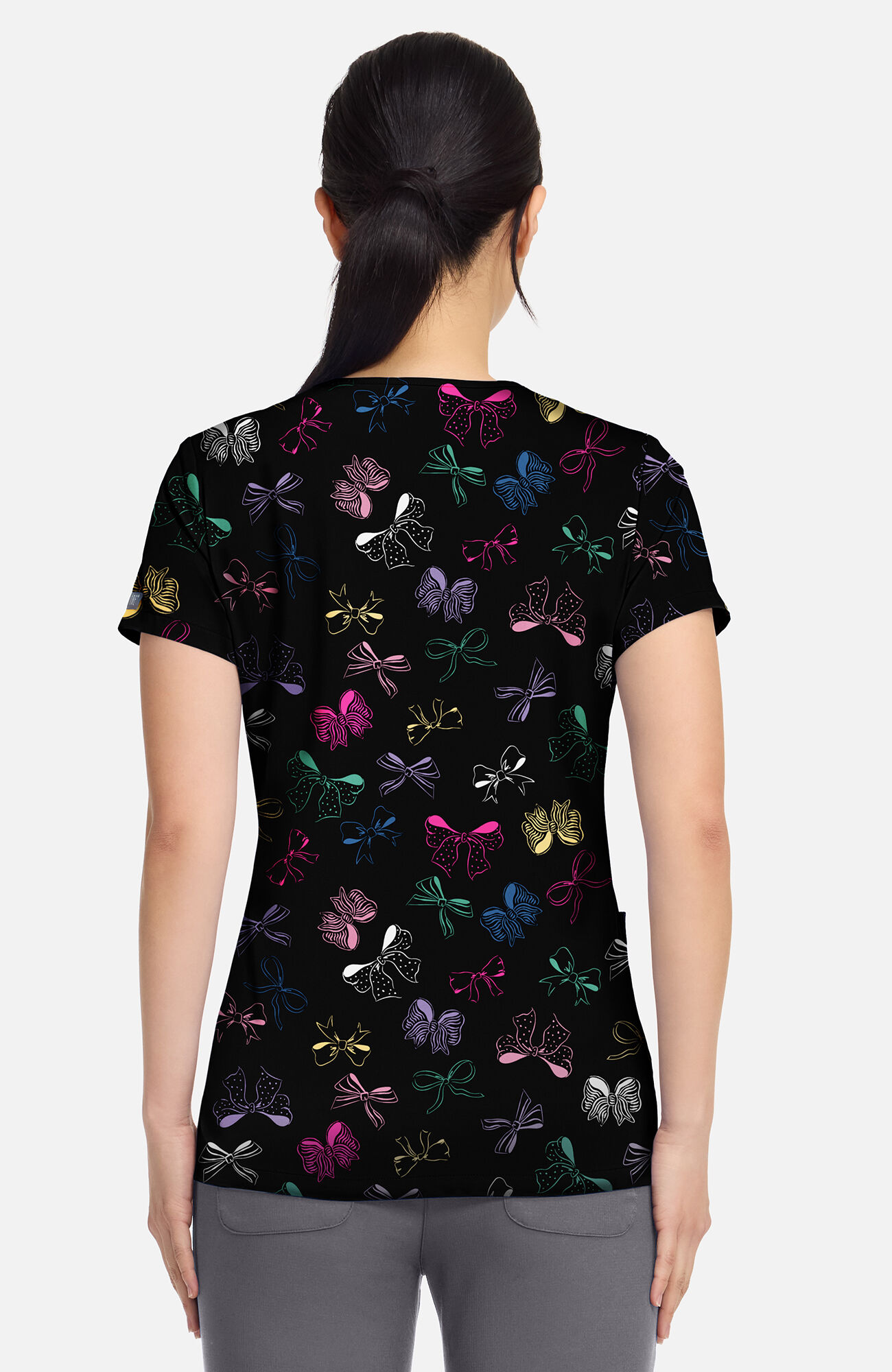 Women's Vicky Bow Mania Print Scrub Top, , large