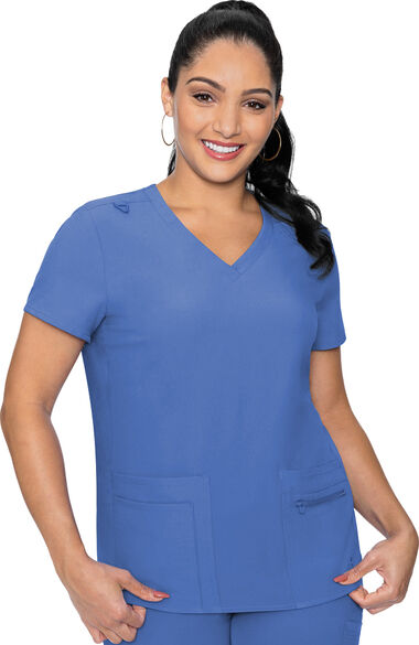 Clearance Women's Knit Back Solid Scrub Top, , large