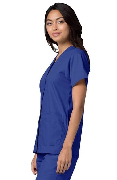 Women's Double Patch Pocket Snap Front Solid Scrub Top, , large