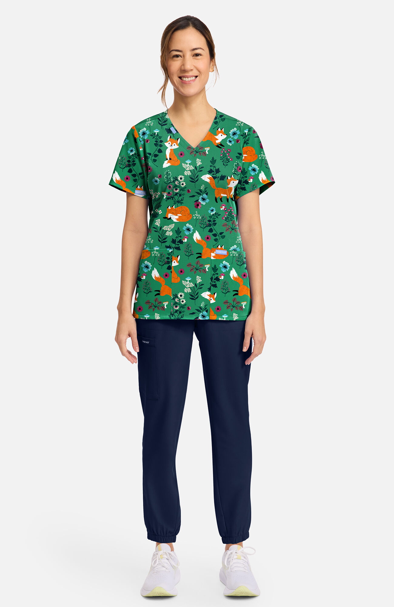 Women's Wild Fox Print Scrub Top