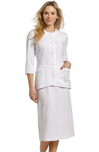 Women's 2 Piece ¾ Sleeve Scrub Jacket and Skirt Set, , large