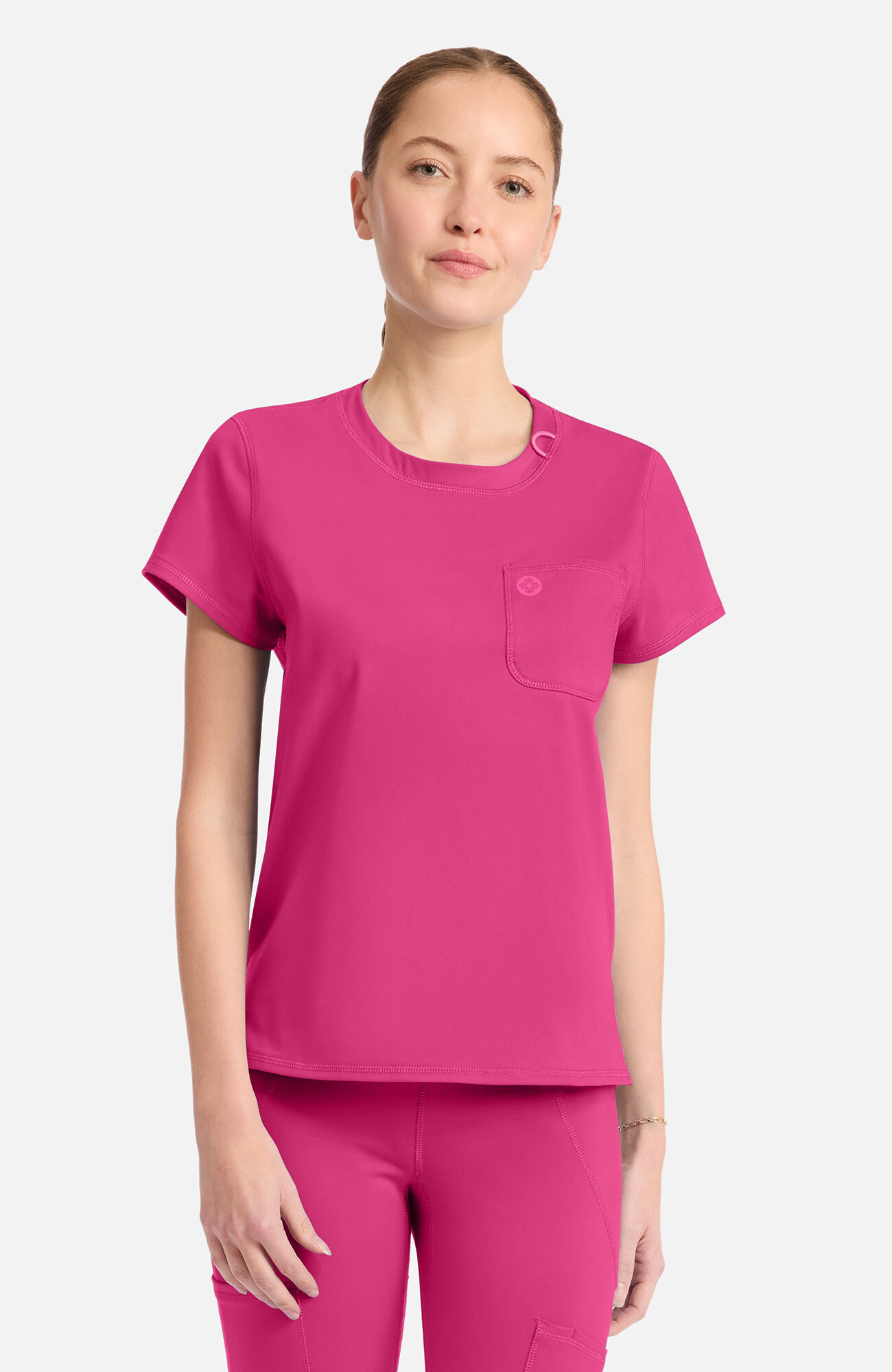 Women's Knit 2-Pocket Crew Neck Scrub Top