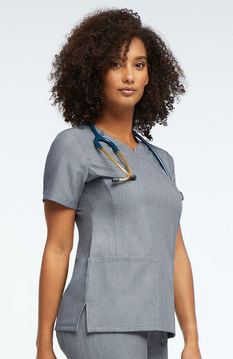 Clearance Women's Notched Solid Scrub Top
