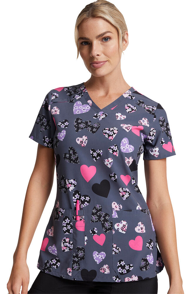 Wrap front Trend NWT Printed Medical Scrub top Stars & Stripes Hearts 4700 