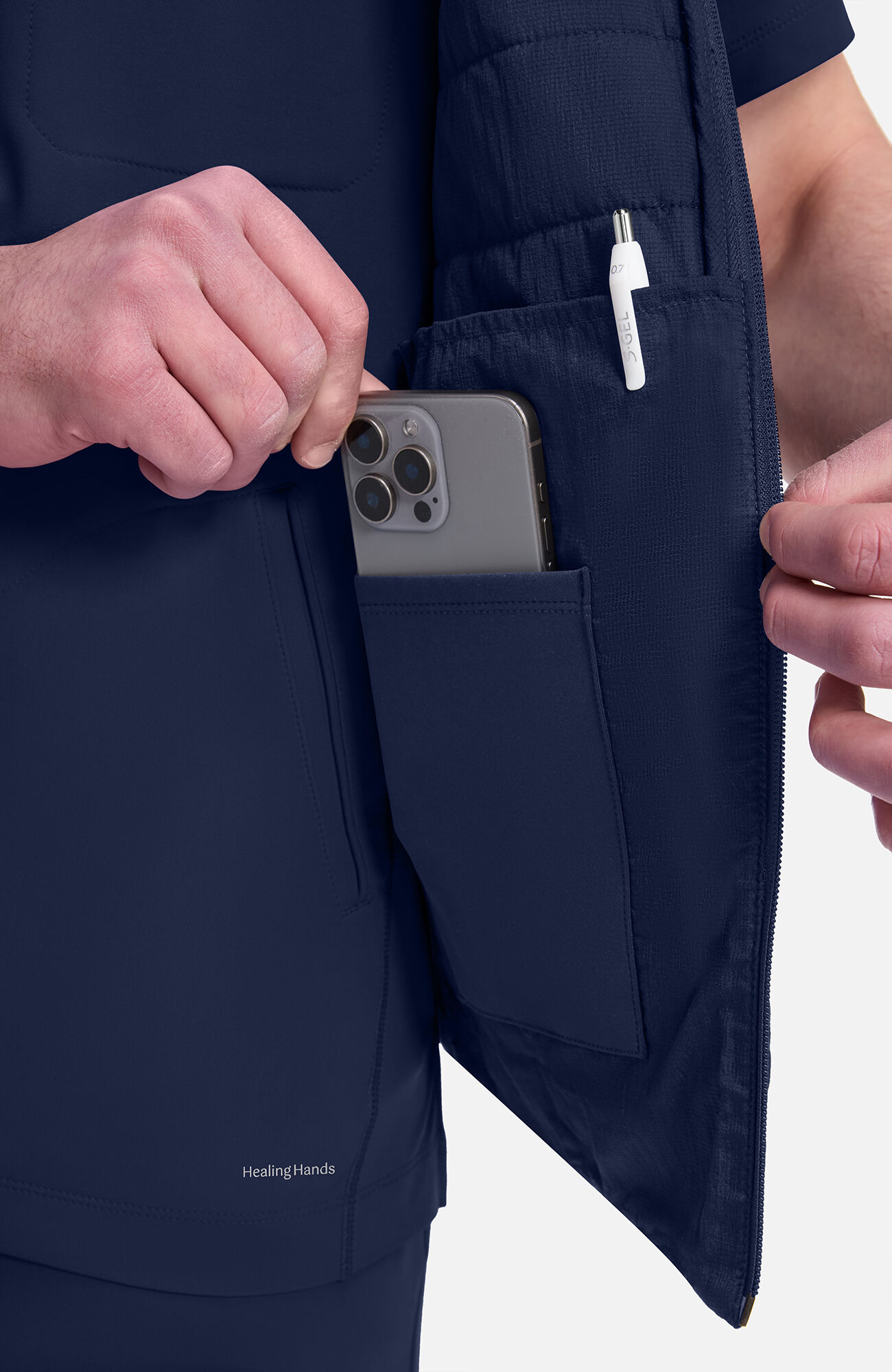 Men's Zip Front Quilted 4-Pocket Scrub Vest, , large