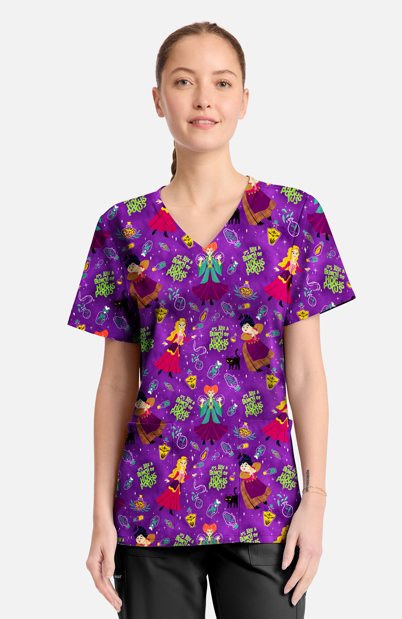 Women's Bunch Of Hocus Pocus Print Scrub Top
