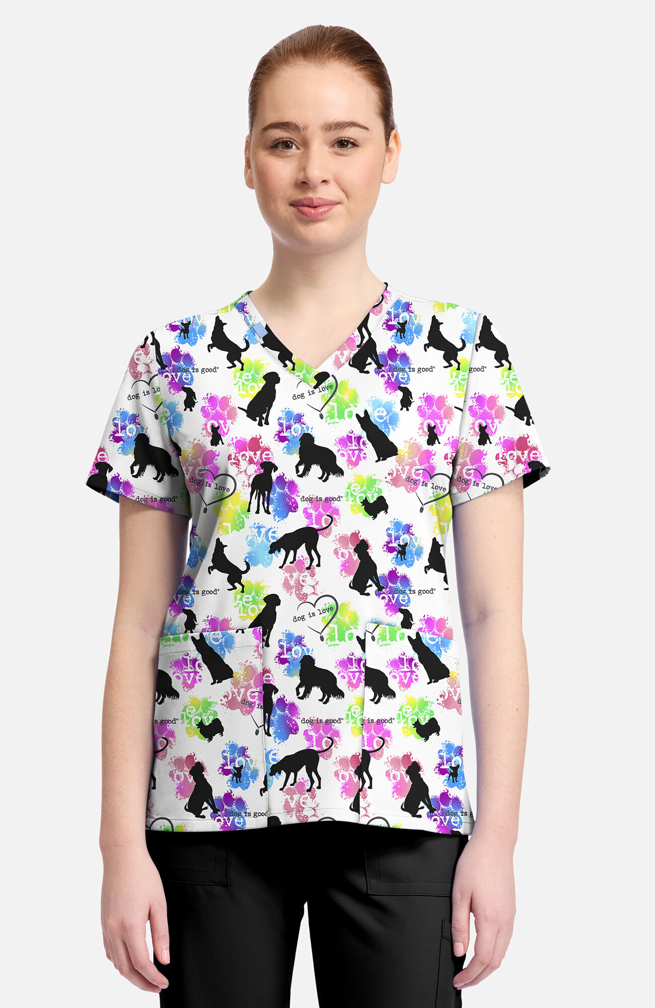 Women's Dog Is Love Print Scrub Top