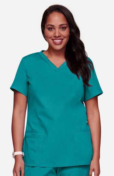 Women's Knit V-Neck Solid Scrub Top, , large