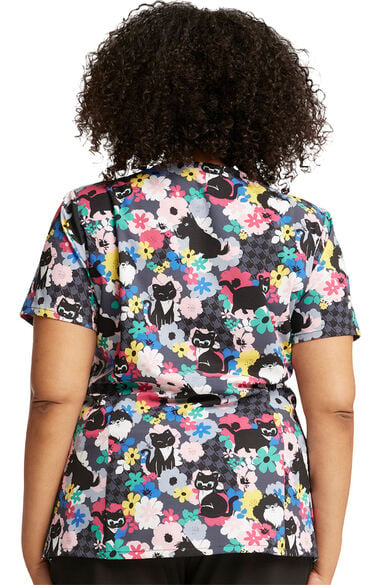 Clearance Women's V-Neck Furever Floral Print Scrub Top, , large