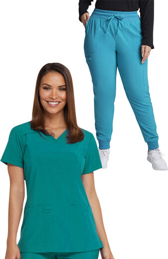Women's Scrub Set: 2-Pocket Utility V-Neck Top & Mid Rise Cargo Jogger Pant Women's Scrub Set: 2-Pocket Utility V-Neck Top & Mid Rise Cargo Jogger Pant