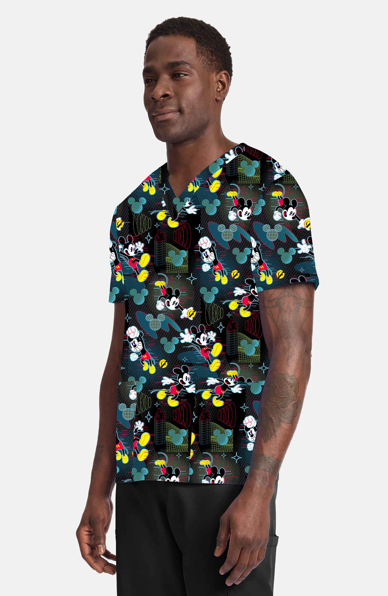 Men's Digital Mickey Print Scrub Top, , large