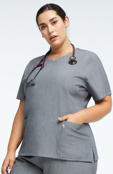 Clearance Women's Notched Solid Scrub Top & Yoga Scrub Pant Set, , large