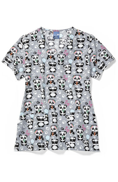 Women's V-Neck Panda Jams Print Scrub Top, , large
