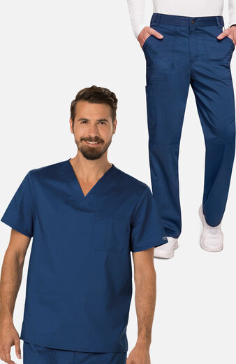 Men's Scrub Set: Chest Pocket V-Neck Top & Zip Fly Cargo Pant Men's Scrub Set: Chest Pocket V-Neck Top & Zip Fly Cargo Pant