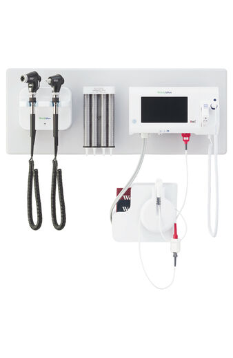 777 Wall System for Connex Spot Monitor with PanOptic Basic LED Ophthalmoscope, MacroView Basic LED Otoscope and Ear Specula Dispenser