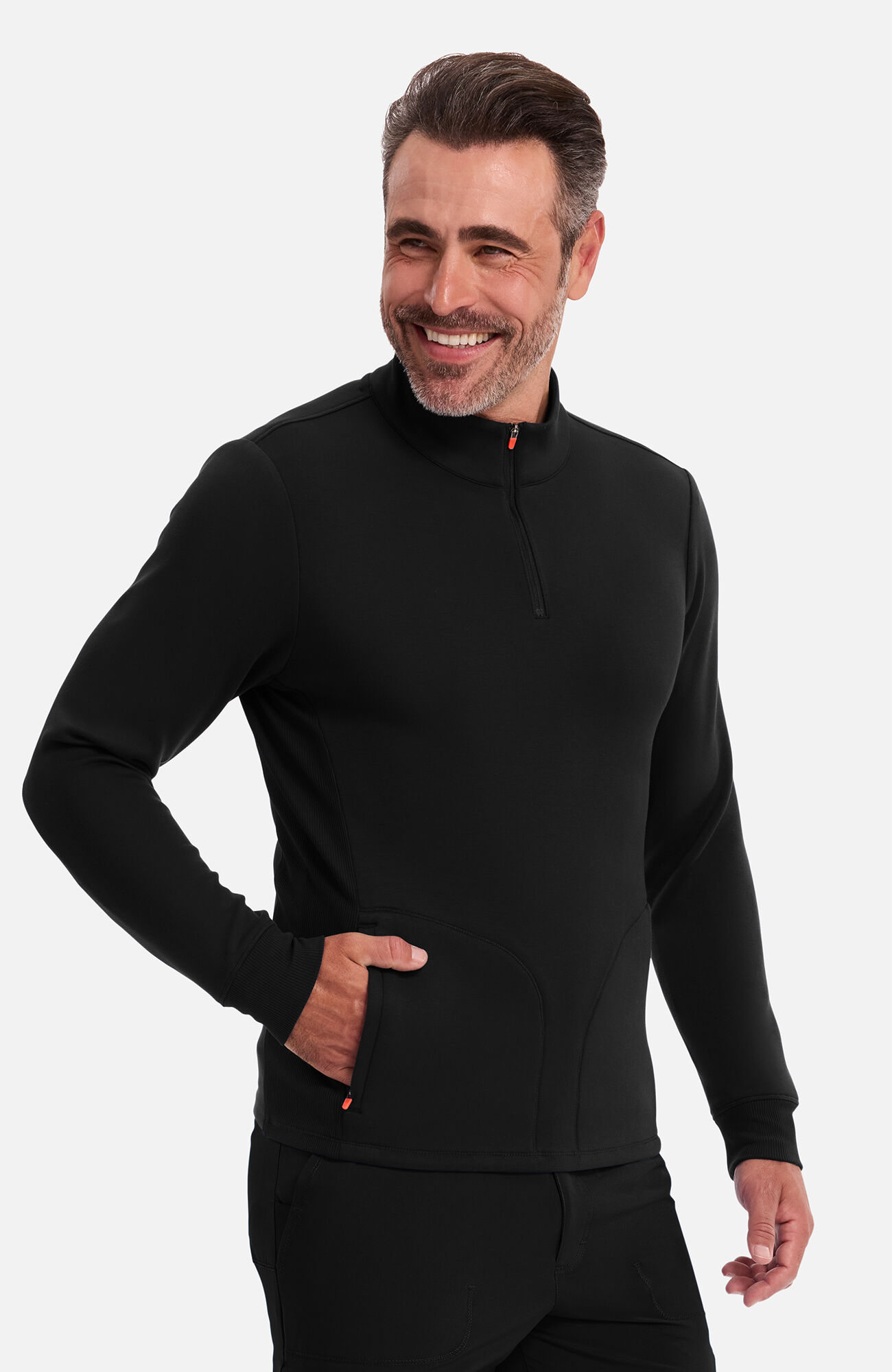 Men's Zip Neck Pullover Scrub Jacket, , large