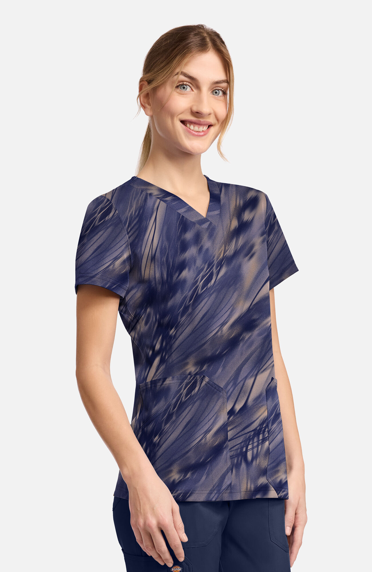 Women's Watercolor Feather Print Scrub Top, , large