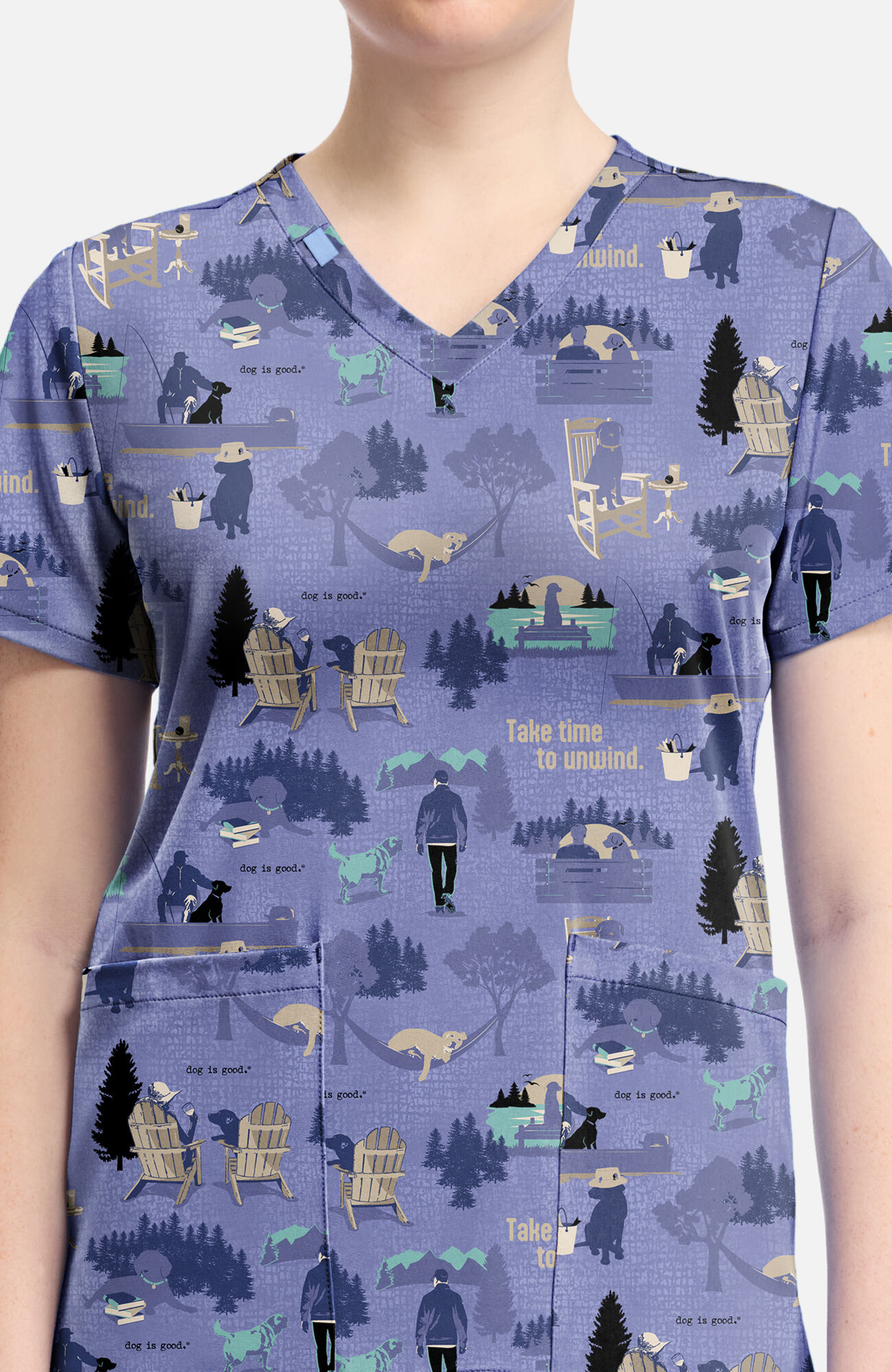 Women's Take Time To Unwind Print Scrub Top, , large