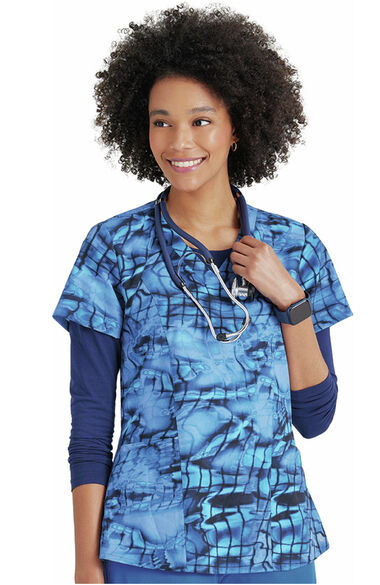 Clearance Women's Royal Reflections Print Scrub Top, , large