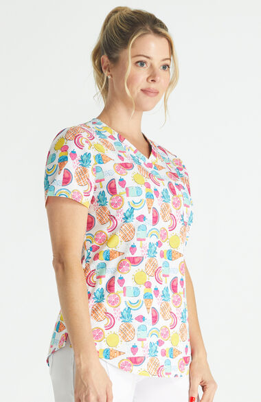 Women's Tuckable Sweet Vibes Print Scrub Top, , large
