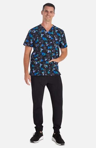 Men's Doodle Ears Print Scrub Top Men's Doodle Ears Print Scrub Top