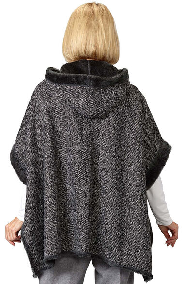 Women's Reversible Faux Fur Trim Poncho, , large