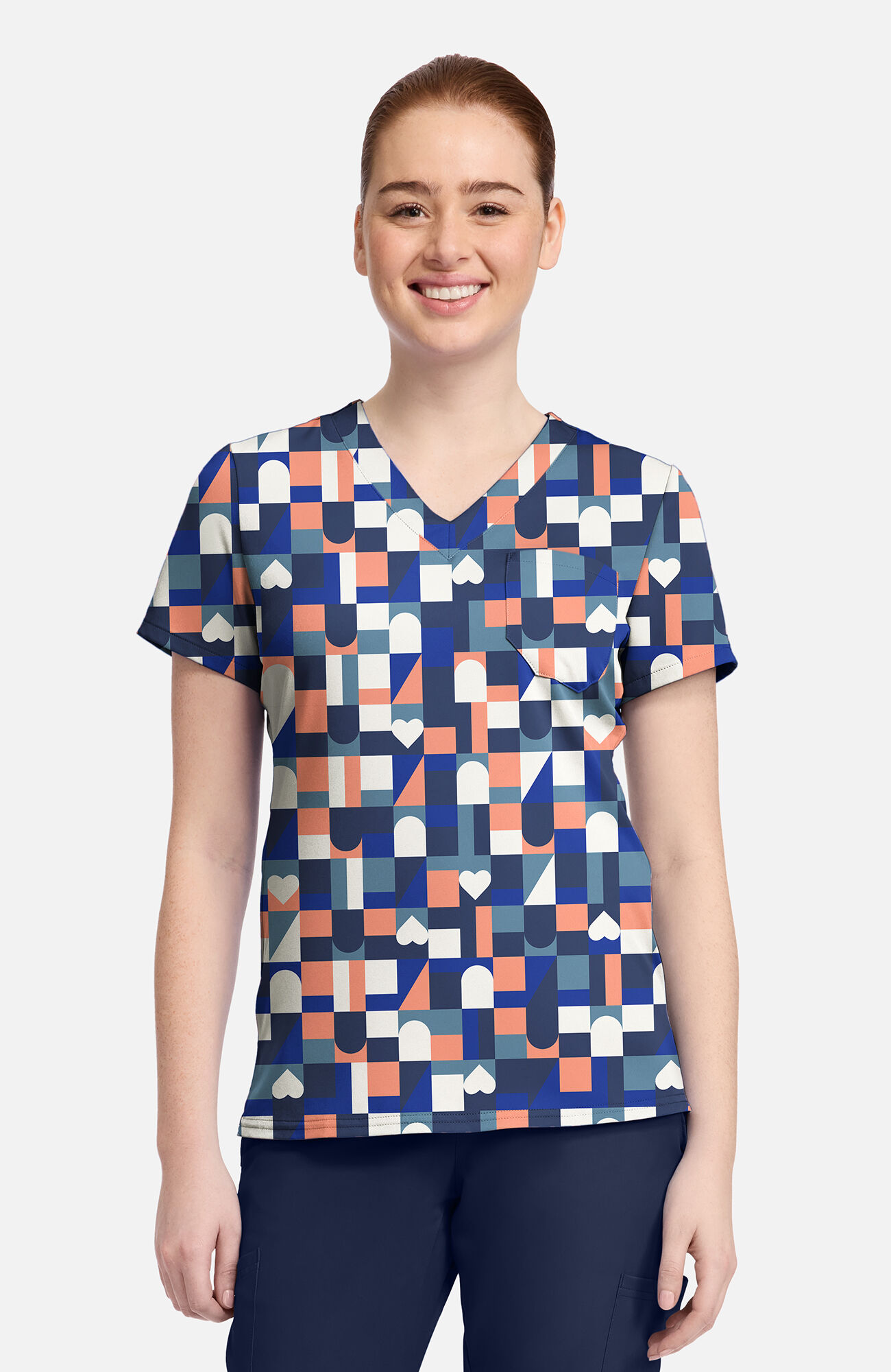 Women's V-Neck Board Game Print Scrub Top