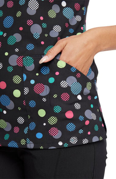 Clearance Women's Checker Dots Print Scrub Top, , large