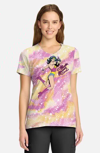Women's Tiger Tie Dye Wonder Woman Print Scrub Top Women's Tiger Tie Dye Wonder Woman Print Scrub Top
