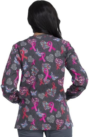 Clearance Women's Snap Front Speck-Tacular Love Print Scrub Jacket