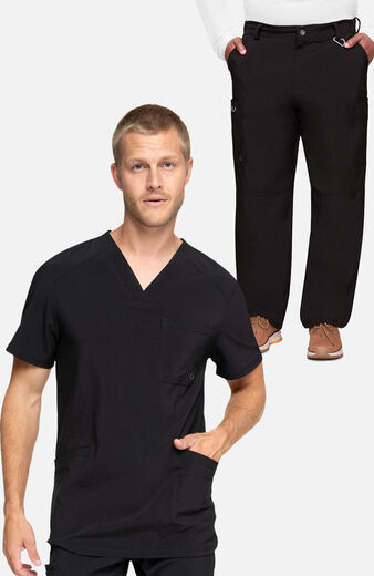 Men's Scrub Set: Stretch V-Neck Top & Zip Fly 6-Pocket Cargo Pant Men's Scrub Set: Stretch V-Neck Top & Zip Fly 6-Pocket Cargo Pant