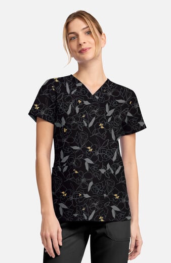 Women's Scribble Floral Print Scrub Top Women's Scribble Floral Print Scrub Top