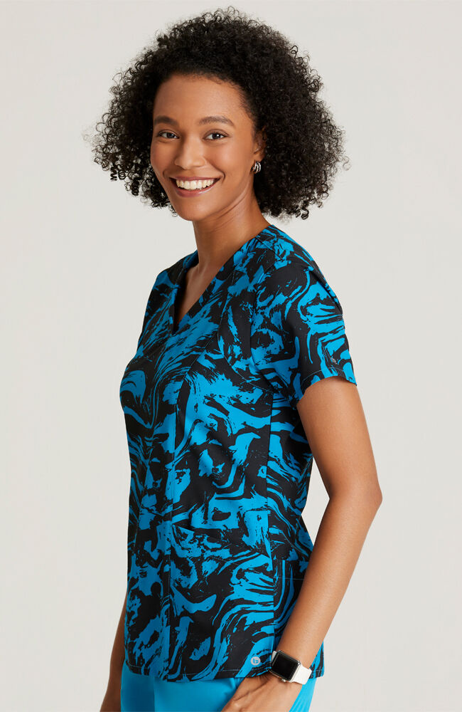 Women s V Neck Marble Wave Print Scrub Top AllHeart