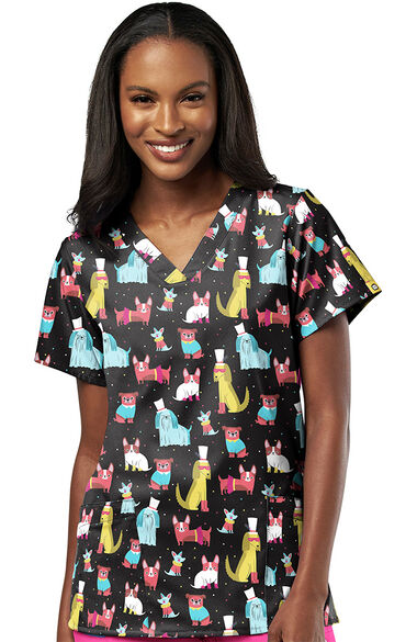 Clearance Women's Top Hat Tails Print Scrub Top, , large
