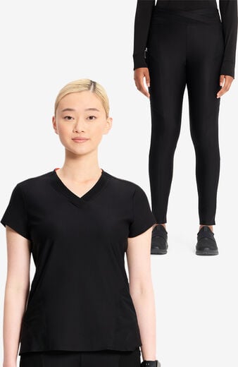 Women's Scrub Set: Knit V-Neck 2-Pocket Top & High Rise 3-Pocket Legging Women's Scrub Set: Knit V-Neck 2-Pocket Top & High Rise 3-Pocket Legging