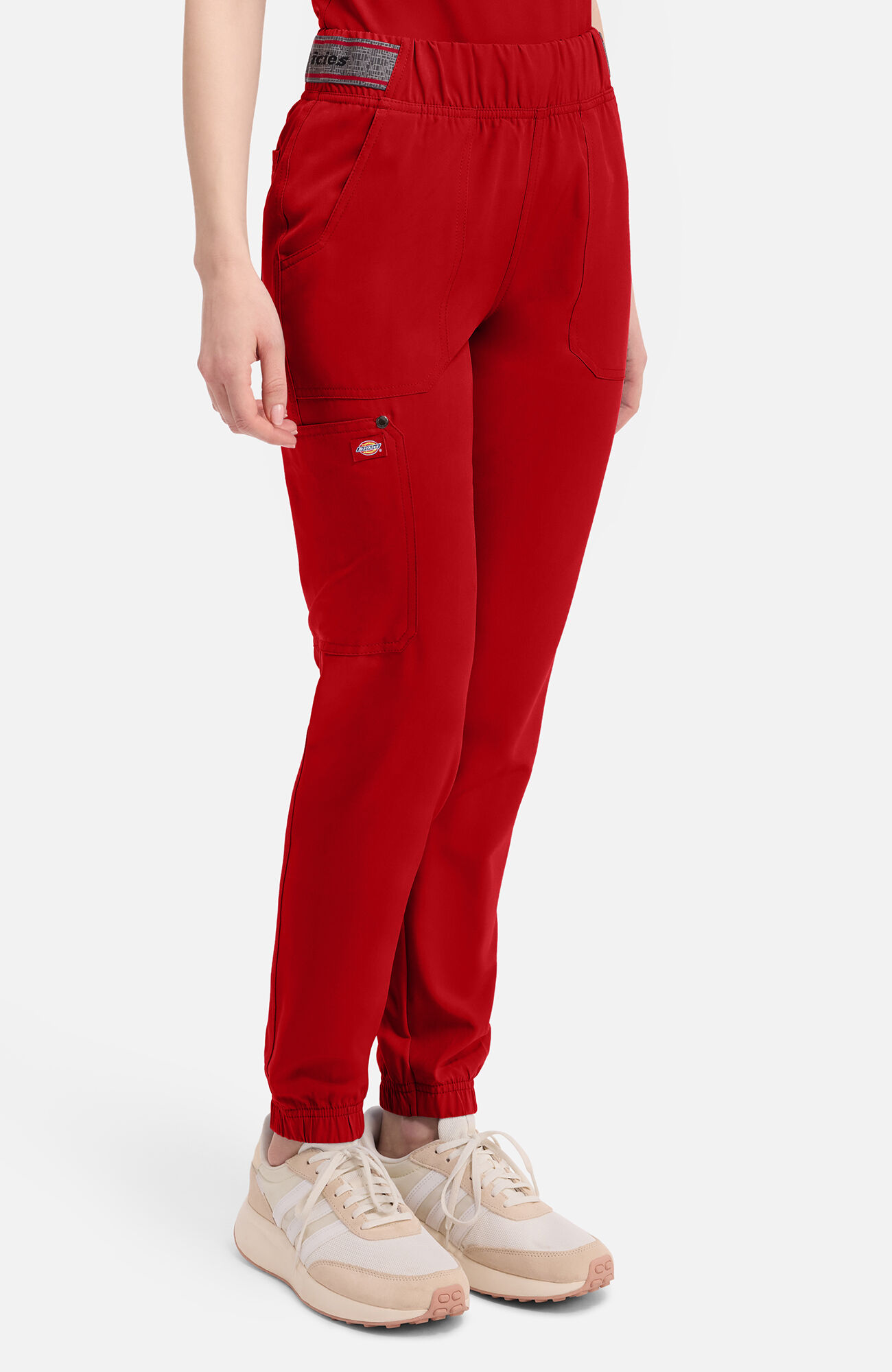 Women's Logo Waistband 5-Pocket Jogger Scrub Pant, RED Red | red, large