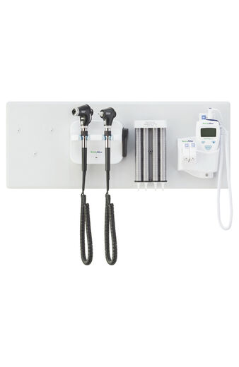 Integrated 777 Wall System with PanOptic Plus LED Ophthalmoscope, MacroView Plus Otoscope for iExaminer, Ear Specula Dispenser and SureTemp Plus Thermometer
