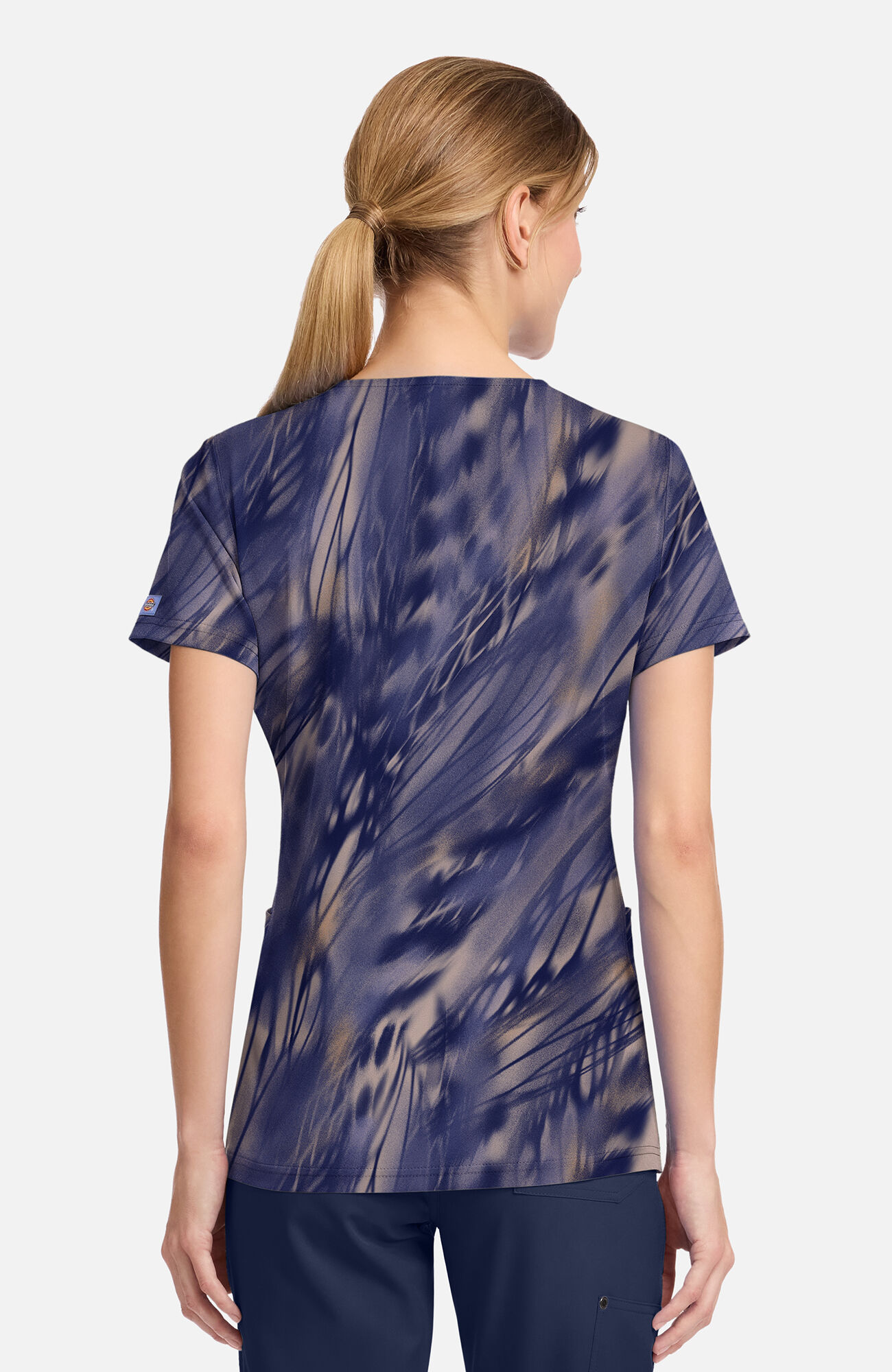 Women's Watercolor Feather Print Scrub Top, , large