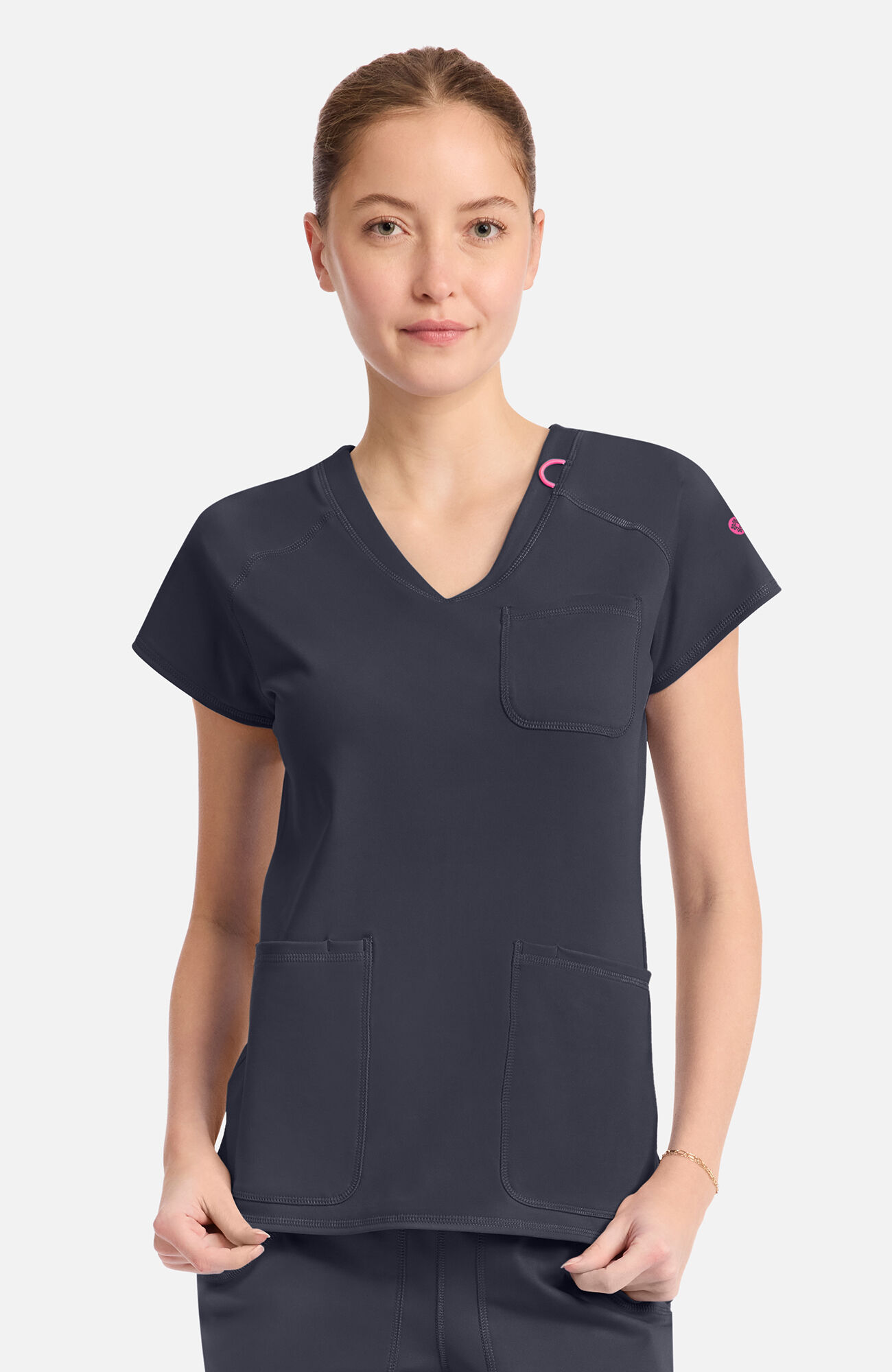 Women's Knit Raglan V-Neck Scrub Top, PWT Pewter | pewter, large