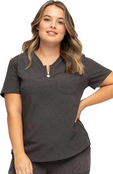 Clearance Women's Zip Y-Neck Solid Scrub Top, , large