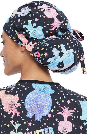 Clearance Women's Bouffant Glitter Trolls Print Scrub Hat