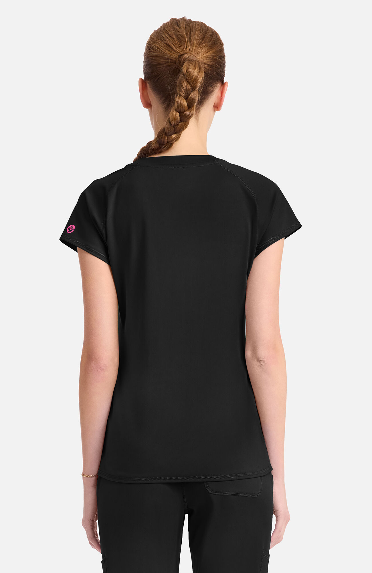 Women's Knit Raglan V-Neck Scrub Top, BLK Black | black, large