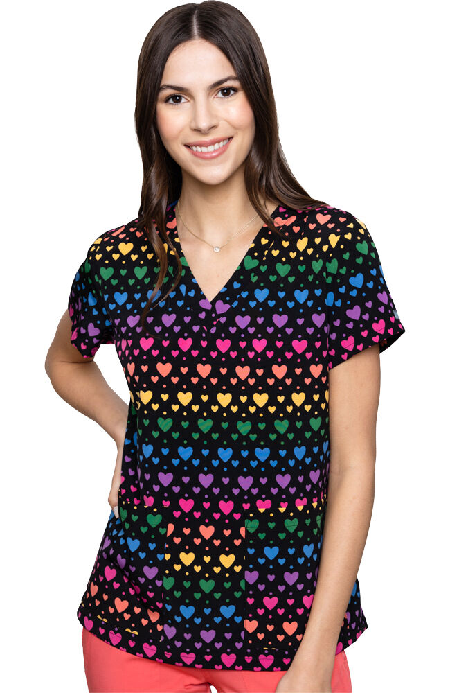 Med Couture Originals Women s Vicky Rainbow Heart Print Scrub Top