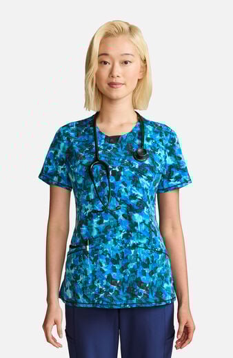 Women's Round Neck Tech Camo Print Scrub Top Women's Round Neck Tech Camo Print Scrub Top