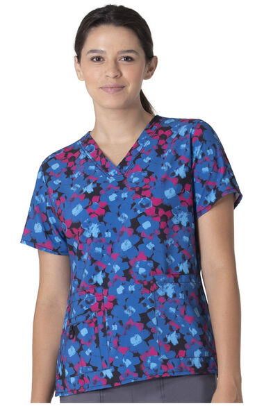 Clearance Women's V-Neck Geo Blooms Print Scrub Top, , large