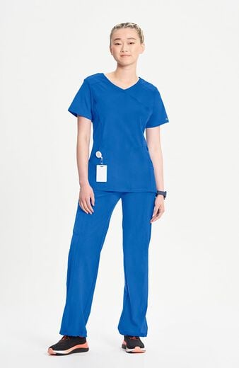 Women's 4-Pocket Knit Panel Mock Wrap Scrub Top Women's 4-Pocket Knit Panel Mock Wrap Scrub Top