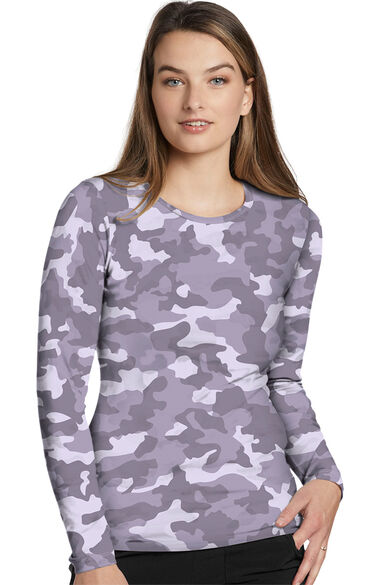 Clearance Women's Camo Purple Ash Print Underscrub T-Shirt, , large