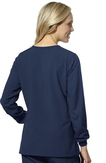Women's Crew Neck Snap Front Solid Scrub Jacket